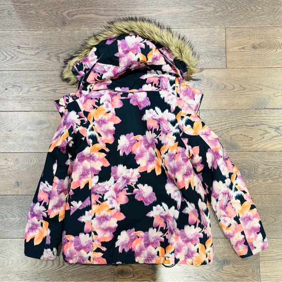 Roxy Girls /Youth Puffer Jacket - Black and Pink Floral - Picture 8 of 9